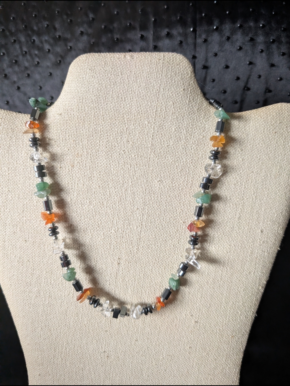 Vintage Handcrafted Magnetic Hematite Agate & Topaz Gemstone Bead Necklace #44